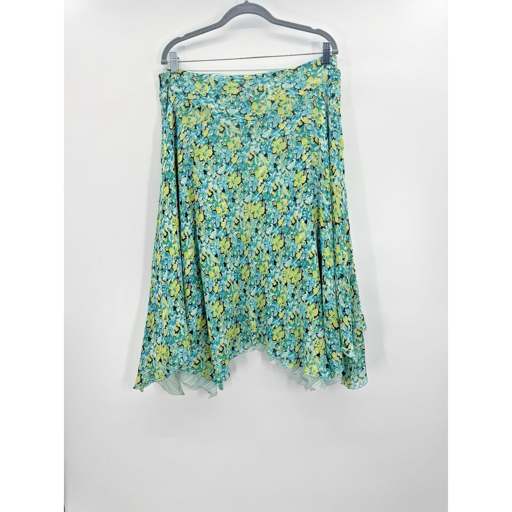 VTG Y2K Floral Asymmetrical Silk Skirt 14 Fairy Whimsical 90s Striped Underlay